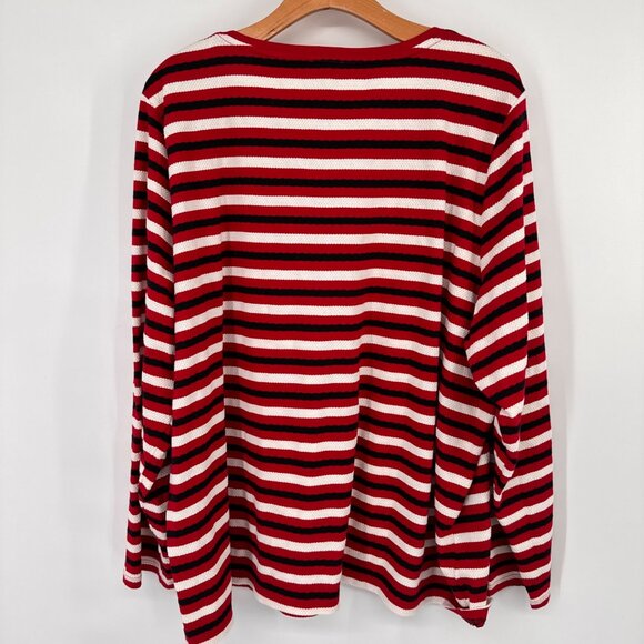 Talbots Womens Red White Striped V-Neck Long Sleeve Top size 3X Cotton - Picture 9 of 10
